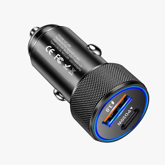 Factory OEM 38W PD QC Dual Port Car Charger 20W Type-C Fast Vehicle Charging Adapter for Mobile Devices