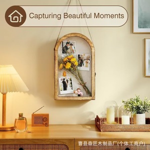 Wooden Arched Display Box Solid Wood Photo Dried Flowers Storage Indoor Decor <b>Framed</b> Wall <b>Mounted</b> 1 Layer - Product Image 2