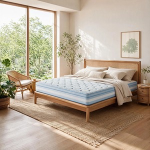 Matelas à ressorts ensachés bleu moderne pour chambre à coucher, isolation de mouvement, système de ressorts indépendants sans bruit pour chambre à coucher - Product Image 2