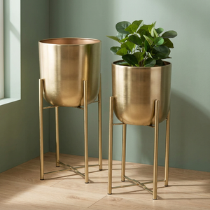 Support à fleurs moderne et écologique en fer, ensemble de supports de plantes hauts pour intérieur/extérieur, design minimaliste, finition dorée pour la maison et le jardin - Product Image 3