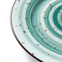 Assiettes à dîner rondes en céramique écologiques au design vintage, sous glaçure brillante verte mouchetée, motif personnalisé pour restaurants