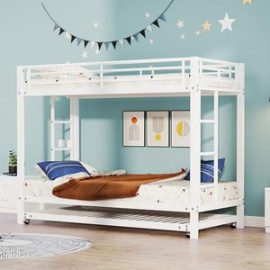<span class=keywords><strong>Lit</strong></span> <span class=keywords><strong>mezzanine</strong></span> DNF 90x200cm, structure métallique, barres latérales, échelle de sécurité, design moderne pour chambre d'enfant, dortoir adulte, robuste, blanc - Product Image 2