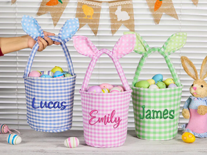 Panier de Pâques brodé personnalisé pour enfants, panier lapin avec nom, panier de chasse aux œufs de Pâques, <span class=keywords><strong>premier</strong></span> cadeau de Pâques pour filles et garçons - Product Image 4