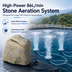 Système d'aération décoratif pour bassin en forme de roche avec 4 diffuseurs, pompe à piston sans huile 86L/min, 500W, silencieux 54dB pour bassin à poissons - Product Image 1