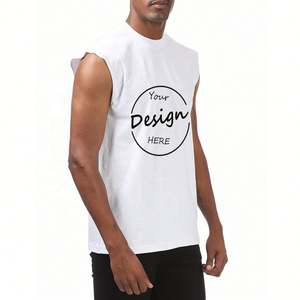 Camiseta de manga corta con cuello redondo personalizada de fábrica, ropa de calle de algodón 100, camisetas sin mangas cortadas Vintage de gran tamaño en blanco para hombres - Product Image 6