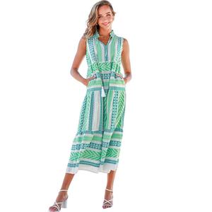 Vestido de Verano para Mujer, Nuevo, Sin Mangas, Estampado Geométrico, Cuello en V, Casual, Rosa, Tipo Sling - Product Image 4