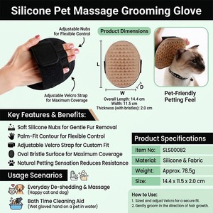 Guante de Silicona para el Cuidado de Mascotas, Cepillo de Masaje para Perros y Gatos, Guante de Baño para Eliminar el Pelo Suelto, Ajustable con Velcro - Product Image 2