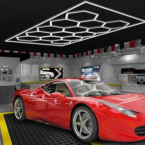 Design gratuito 6500k tubi esagono Garage luce esagonale luci da soffitto per Auto Show commerciale