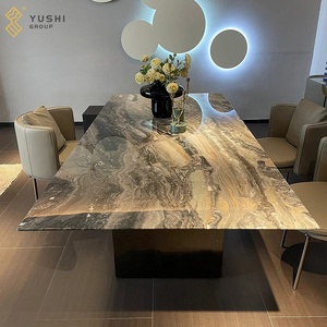 Yushi gruppo in acciaio inox 4-6 posti tavolo ristorante tavolo da pranzo Set veneziano marrone tavoli per la vendita usato - Product Image 1
