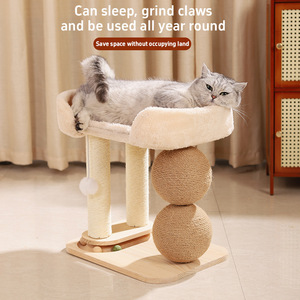 Cat Tree With Bed Sisal Posts Scratching Ball Multi Functional Cat Furniture Pine Material Solid Color 4 <b>Levels</b> Pet Supplies - Product Image 1