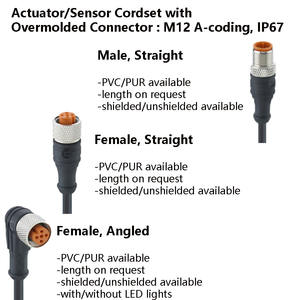 כבל חיישן M12 (קצה יחיד) קוד 3/4/5/6/8/12 פינים זכר ישר/זוויתי PUR/PVC מוגן/לא מוגן עם/בלי LED IP67 - Product Image 2