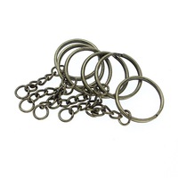 Composants de porte-clés de dessin animé haut de gamme : Anneau plat 25 mm, Anneau fendu 8 mm, Chaîne à billes 4 sections 1,2 mm, Finition plaquée en fer forgé