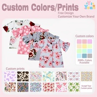 Tunique décontractée pour fillettes, motif floral roses rouges et roses, à base blanche, avec manches courtes à volants évasés et boutons sur le devant