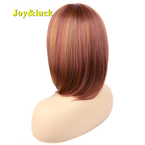 Perruque Bob Cosplay synthétique avec <span class=keywords><strong>frange</strong></span> — noble, perruques courtes lisses pour femmes en coton avec reflets bruns, blondes dorées, vente en gros - Product Image 2