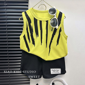 Nieuwe Stijl Zomer Jongens Casual Print Tweedelig Set Koreaanse Versie Pak Met Modieus Briefjack Vest En Korte Broek Voor Kinderen