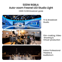Projecteur LED Fresnel 350TW 500W RGBLA avec correction automatique des couleurs, CRI95 élevé, R9 95, zoom 12~66, DMX512, éclairage pour studio TV, scène, film