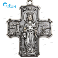 Collier pendentif médaille personnalisée Sainte Barbe, saint patron des pompiers chrétiens, avec centre de prière et chapelet