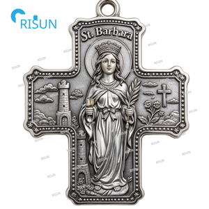 Collana con Medaglione Personalizzato di Santa Barbara, Patrona dei Vigili del Fuoco, con Rosario e Ciondolo Centrale Religioso Cristiano - Product Image 4