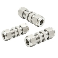 Raccord de tuyauterie en acier inoxydable à double ferrule droite pour traversée de cloison, taille 1/2 OD