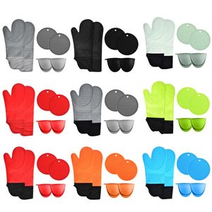 热迷你烤箱手套热垫Potholders硅胶超长烤箱手套和锅架套装，用于厨房烘焙烹饪 - Product Image 1