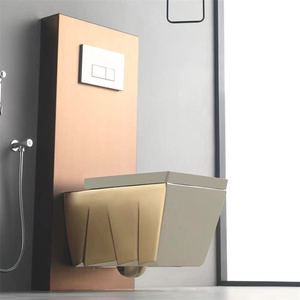 โถสุขภัณฑ์ติดผนังแบบไร้กรอบเคลือบทอง โถสุขภัณฑ์แบบแยกส่วนสีทองเรียบง่าย ใช้งานง่าย - Product Image 5