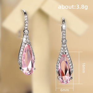 Orecchini Pendenti Lunghi a Goccia in Cristallo Rosa a Forma di Pera per Donne, Eleganti Accessori da Festa - Product Image 5