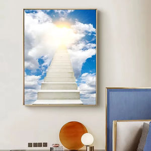 Poster kanvas seni Deco 'Stairway Heaven' seni dinding Kristen awan biru langit putih untuk dekorasi rumah dicetak gambar hidup - Product Image 4
