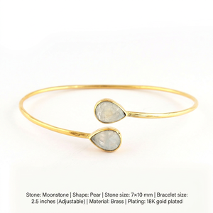 Handmade Pear Cut Natural Moonstone <b>Bracelet</b> 18k Gold Plated Brass Fashion Jewelry Adjustable Bangle <b>Bracelet</b> For Women - Product Image 1