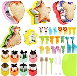 Premium Quality 39Pcs Bread Sandwich Cutter And Sealer Set With Cute Fruit Cutters Food Picks Lunch Bento Box Accessories Kit