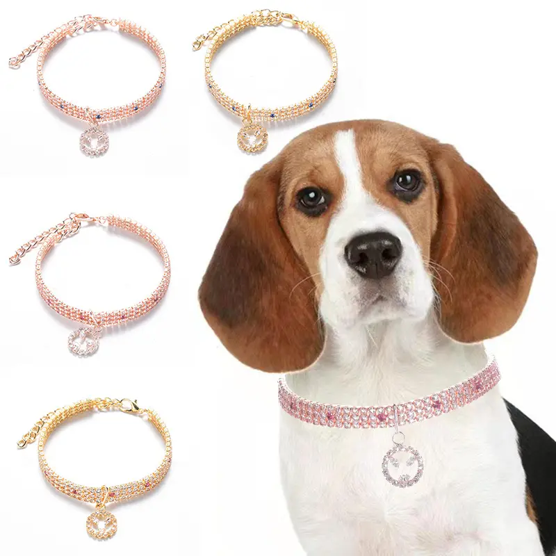 Dog Collar Necklaces Small Dogs Cats Rhinestones Collar Necklace Crystal Pet Puppy Necklace Adjustable Dog Jewelry