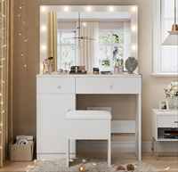 Prix d'usine Coiffeuse en bois LED Bubble Lights avec tabouret personnalisé pour la vente