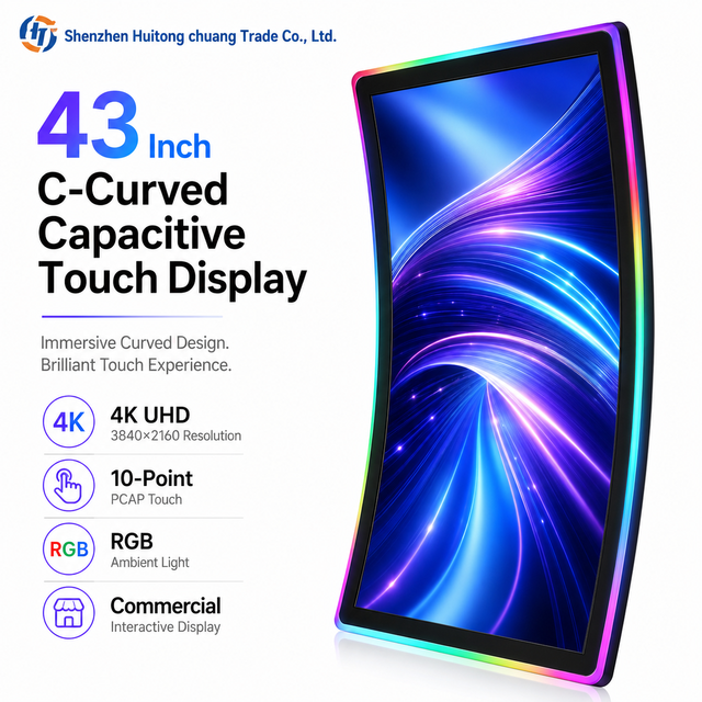 New 43 Inch C Curved Capacitive Touch Screen 4K RGB LED Display with USB and DVI Interfaces