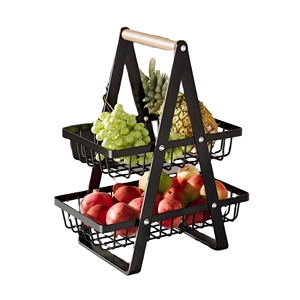 Portable 2 Tier Countertop Fruit <b>Basket</b>, Multifunctional <b>Storage</b> Rack for Fruits <b>Vegetable</b> Snacks, with Detachable Metal <b>Basket</b> - Product Image 1