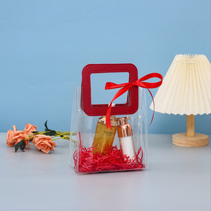 Bolsas pequeñas de plástico, bolsa de <span class=keywords><strong>PVC</strong></span> transparente con decoración de lazo, bolsa de regalo para regalos de promoción cosmética - Product Image 5
