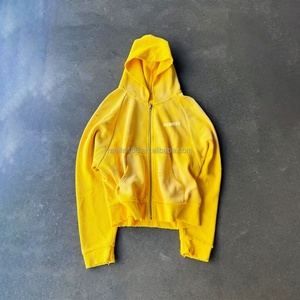 Sweat à capuche personnalisé en tricot gaufré pour homme, haute qualité, 100% coton, coupe oversize, effet délavé soleil, thermique, avec fermeture éclair - Product Image 1