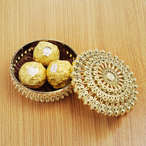 Cajas de dulces de plástico dorado, regalos de fiesta para adultos, bodas, suministros de fiesta de cumpleaños de Navidad, caja de dulces redonda dorada - Product Image 1