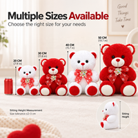 Vente en gros directe d'usine : Paire d'ours en peluche blanc et rouge pour la Saint-Valentin avec nœud en organza et fleur de perles, jouet doux OEM ODM