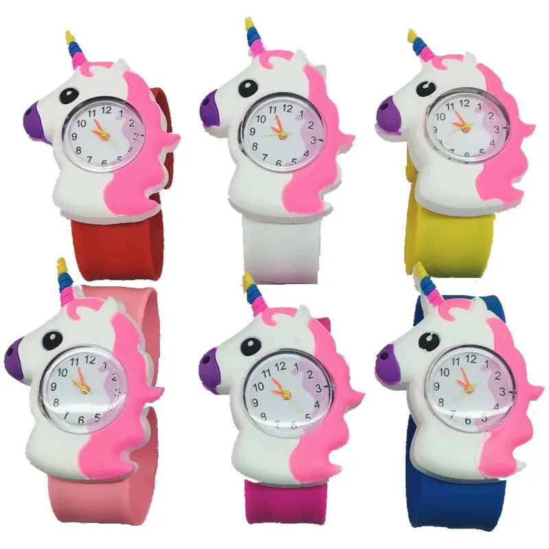 Mode Mooie Cartoon 3D Patroon Eenhoorn Ontwerp Kids Kinderen Horloges Groothandel Meisjes Studenten Slap Snap Verjaardagscadeau Horloges