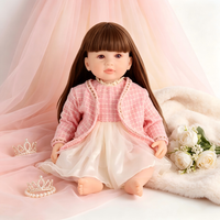 Muñeca Reborn Realista de 22 Pulgadas con Cuerpo Completo de Vinilo, Cabello Largo Castaño, Vestido Floral, Rostro de Silicona, Juguete para Niñas