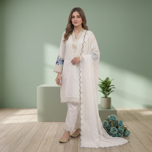 Conjunto TENNECY de Top Bordado con Lentejuelas y Pantalones PLAZZO con Dupatta de MAL CHANDERI, Reversible, Antiarrugas y Elástico - Product Image 1