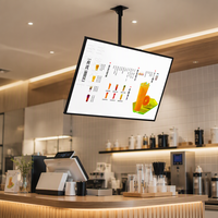 Panneau lumineux LED suspendu au plafond, éclairage rétractable, affichage lumineux, panneau de menu en verre trempé pour les salons de thé