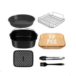 Set di <span class=keywords><strong>Accessori</strong></span> per <span class=keywords><strong>Friggitrice</strong></span> <span class=keywords><strong>ad</strong></span> <span class=keywords><strong>Aria</strong></span> con Cestello Quadrato per Dolci, Piatto per Pizza, Griglia per Barbecue e Carta Speciale - Product Image 1