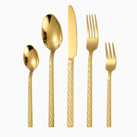 Ensemble de couverts en acier inoxydable avec poignée motif corde de chanvre dorée, finition miroir, pour mariage, style moderne minimaliste, compatible lave-vaisselle, vente en gros