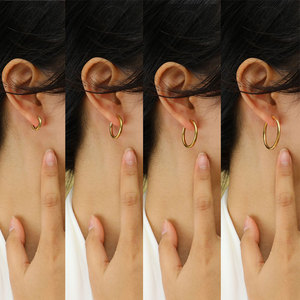 Orecchini a Cerchio Classici, Ipoallergenici, Placcati in Oro 18K PVD, in Acciaio <span class=keywords><strong>Chirurgico</strong></span> 316L, per Donne e Uomini - Product Image 2