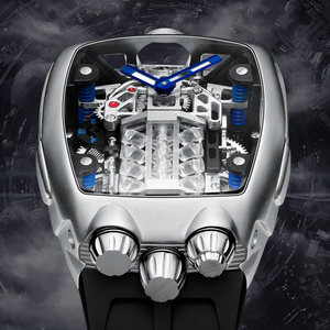 Orologio Meccanico con Quadrante Grande, Design Ispirato ai Motori, Movimento Automatico, Cassa in Acciaio Inossidabile, Nero Blu, Resistente all'Acqua - Product Image 1