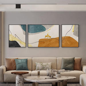 Salon canapé fond tenture murale peinture abstraite Texture lumière luxe haut de gamme atmosphère Triple suspension peinture - Product Image 3