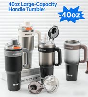 Bouteille isotherme en acier inoxydable à double paroi de 40 oz avec poignée, paille et couvercle pour le camping et les voyages – Vente en gros