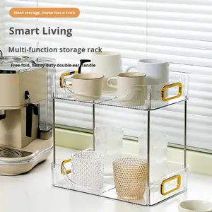 Bandeja de Almacenamiento Rectangular Plegable de Doble Nivel, Transparente, de Plástico ABS, con Asas Desmontables, para Cocina y Organización de Cosméticos - Product Image 3