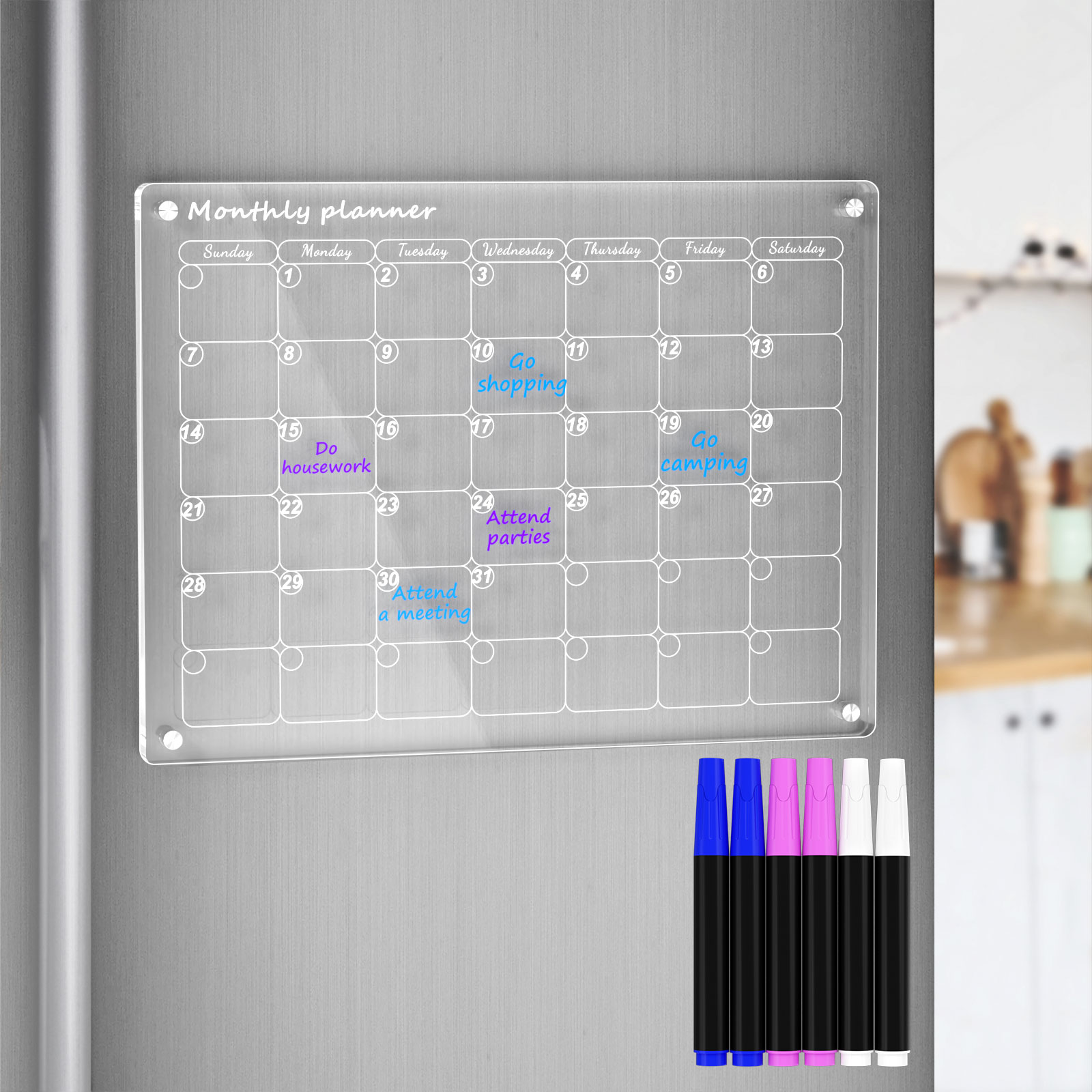 Acryl Magnetische Droge Wissen Boord Voor Koelkast Maandelijkse Wekelijkse Planner Whiteboard Sticker Magneet Kalender