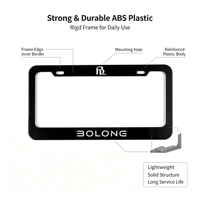 Cadre de plaque d'immatriculation en plastique ABS de qualité supérieure BOLONG, norme américaine, noir, logo personnalisé, anti-décoloration, installation facile